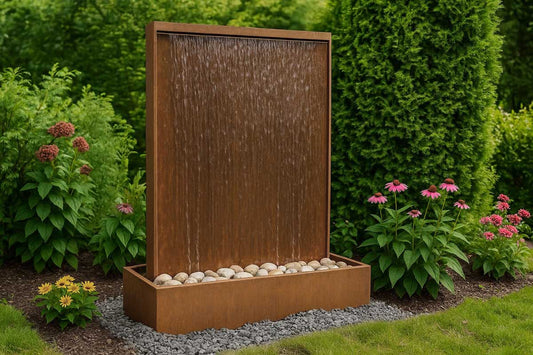 Cortenstahl Wasserwand "Gemini Patina"