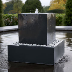 Gartenbrunnen aus Aluminium ( farbig ) "Le Cube" in Aluminiumbecken