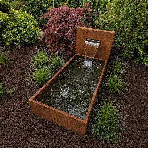 Set Wasserfall 1000 mit Wasserbecken 500 Cortenstahl/Cortenstahl