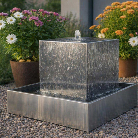 Gartenbrunnen aus Edelstahl "Le Cube"
