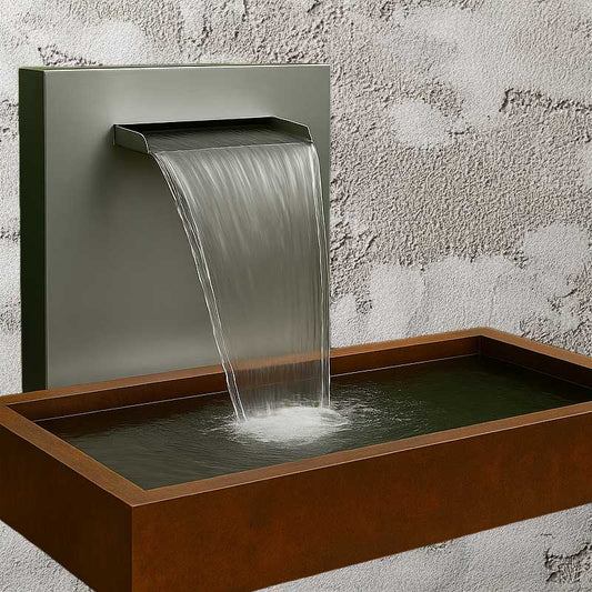 Set Wasserfall 1000 mit Wasserbecken 500 Edelstahl/Cortenstahl