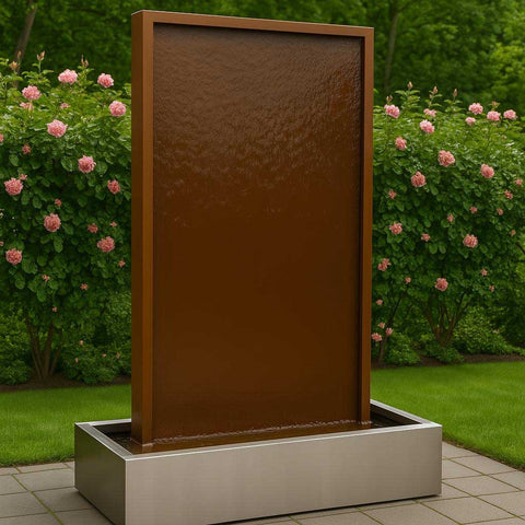 Cortenstahl Wasserwand "Gemini Patina"
