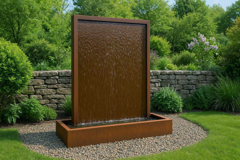 Cortenstahl Wasserwand "Gemini Patina"
