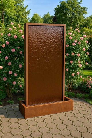 Cortenstahl Wasserwand "Gemini Patina"