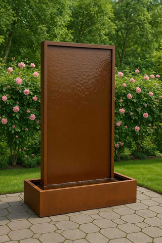 Cortenstahl Wasserwand "Gemini Patina"